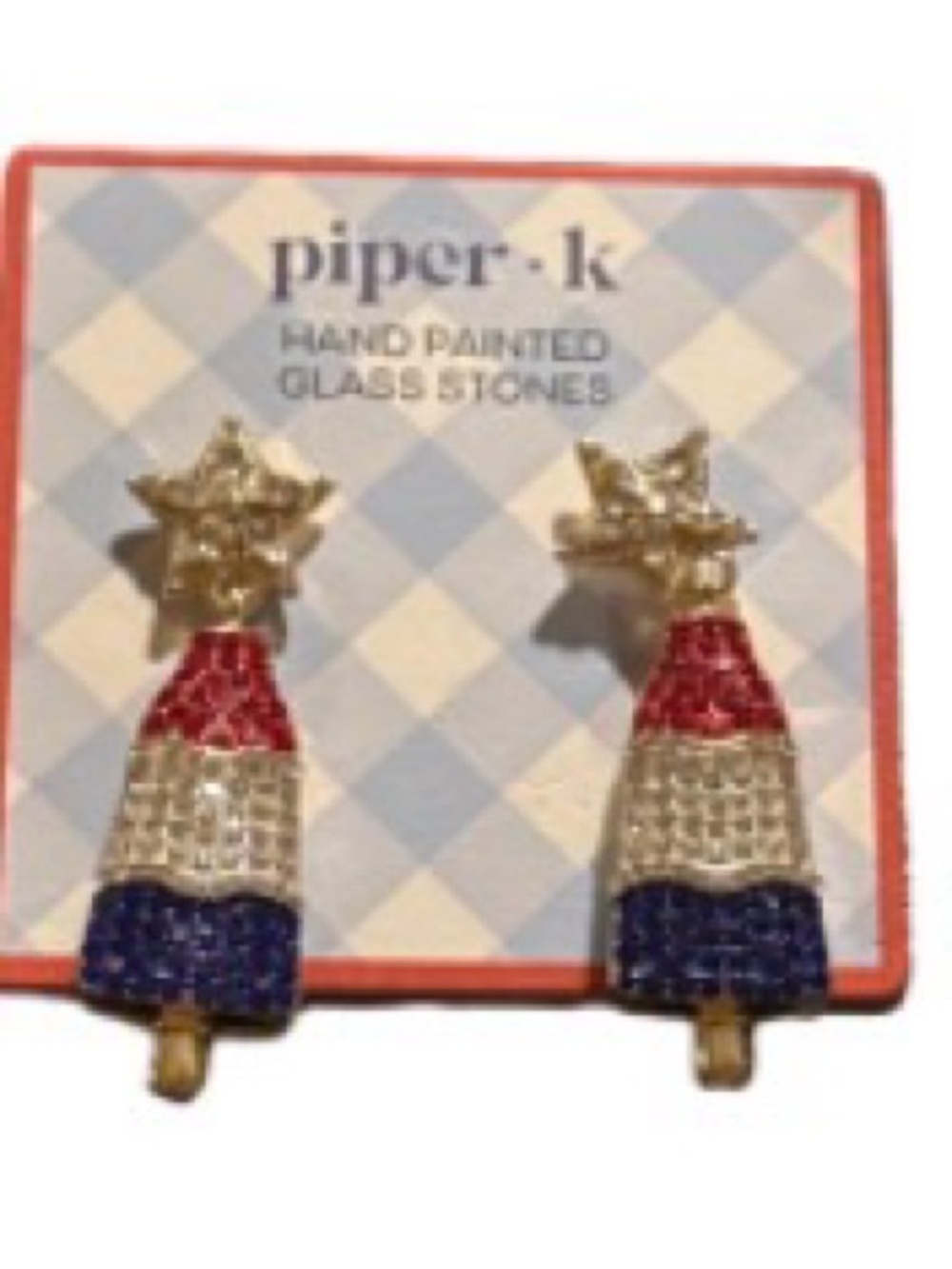 Piper Patriotic Red White Blue Rocket pop  Star Earrings